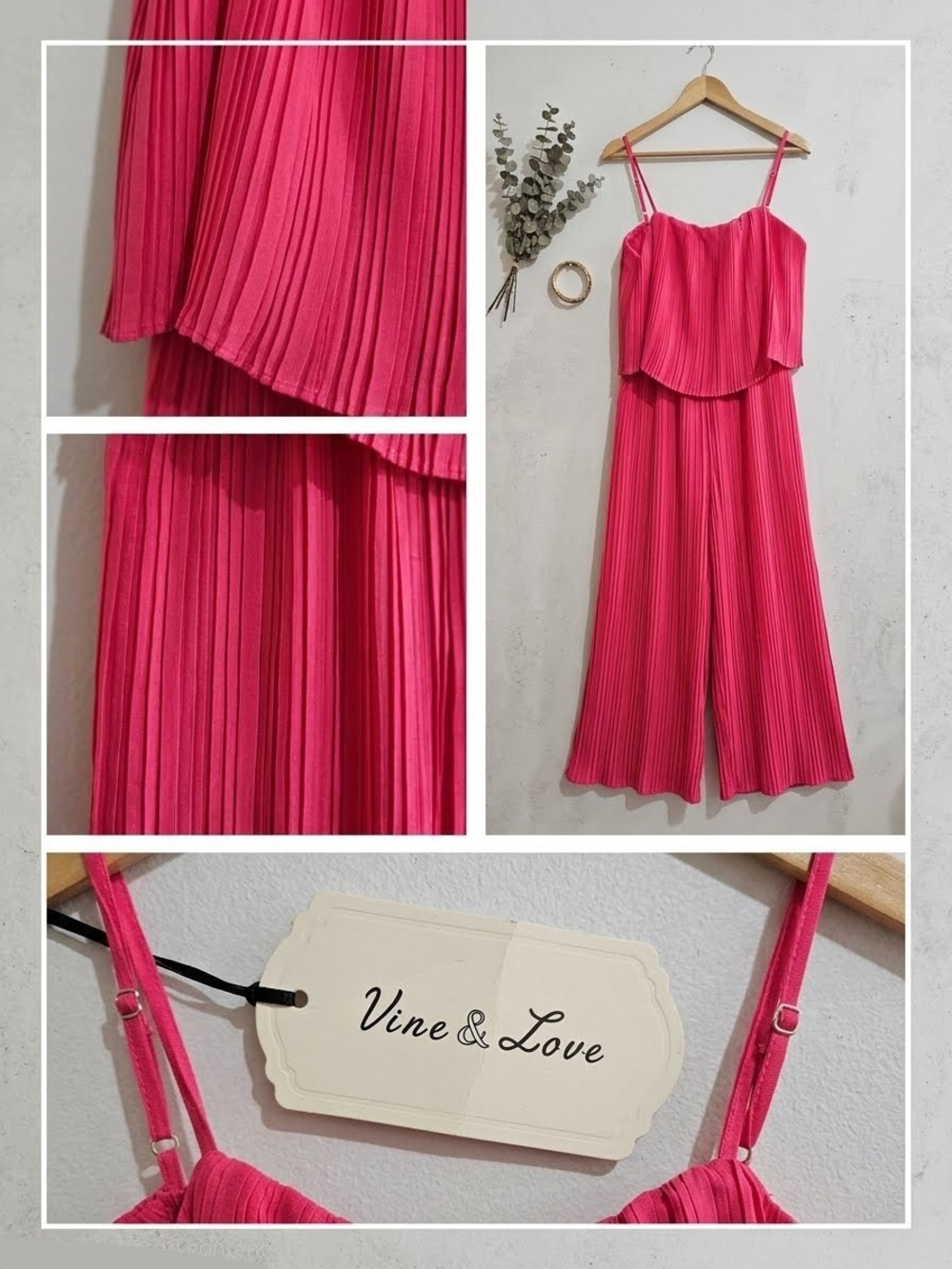 Boutique Fuchsia Pink Plisse Wide-Leg Jumpsuit - Size S (NWT) - Picture 1 of 3